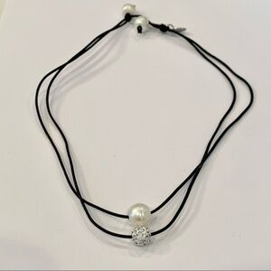 Marvella Pearl and crystal ball layer leather cord